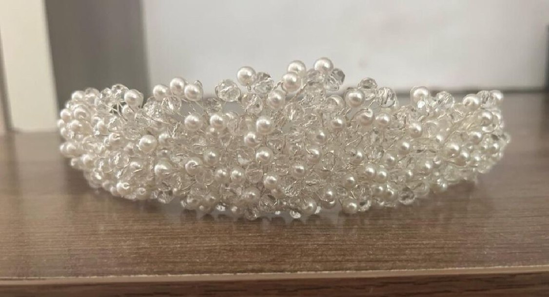Beyaz Boncuklu Cam Saç Aksesuarı - Görsel 2