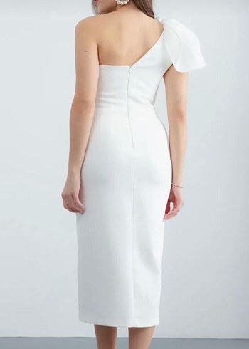 Beyaz Drapeli Straplez Uzun Abiye - Görsel 5