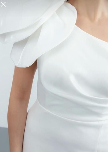 Beyaz Drapeli Straplez Uzun Abiye - Görsel 4