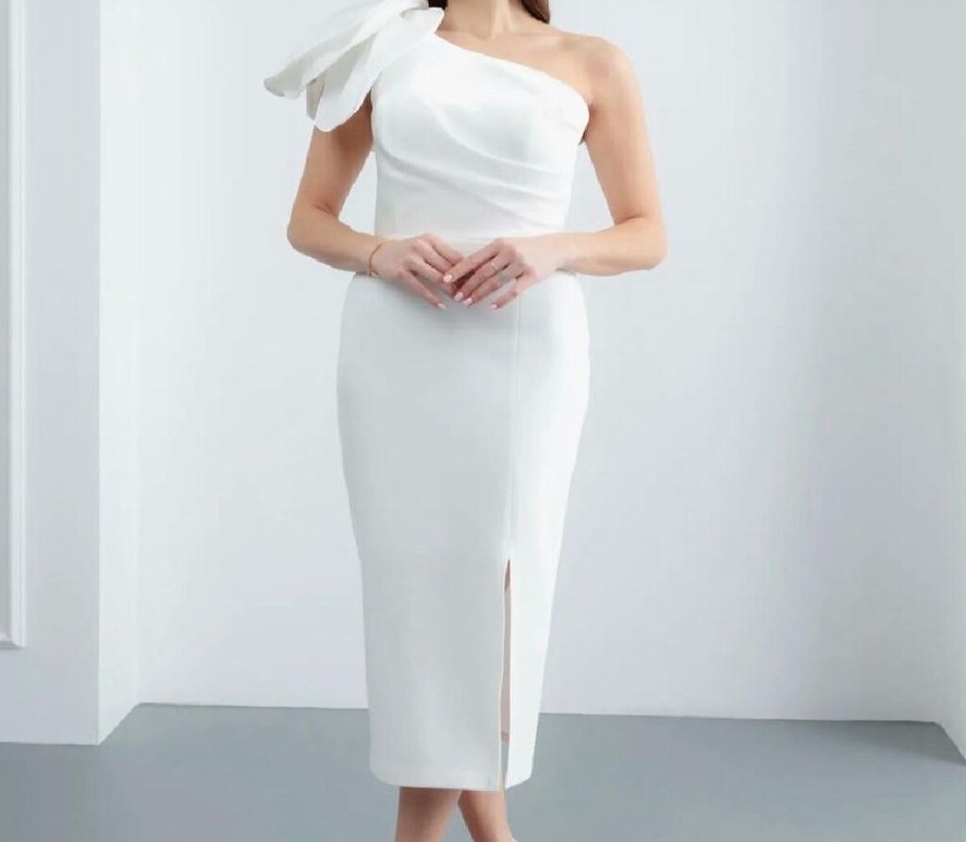 Beyaz Drapeli Straplez Uzun Abiye - Görsel 2