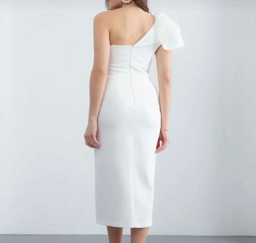 Beyaz Drapeli Straplez Uzun Abiye - Görsel 5