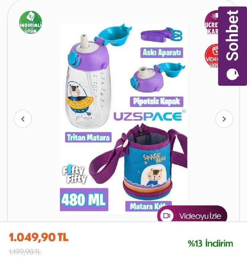 Mor Renkli Çocuk Termos Şişesi ve Kılıfı - Görsel 4