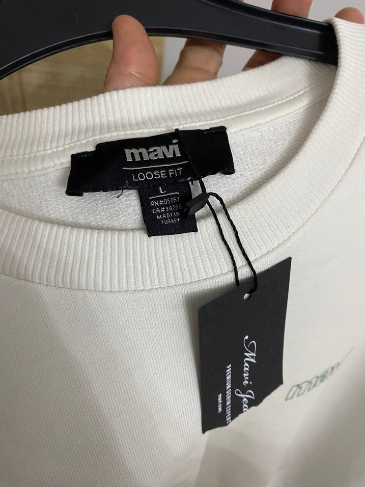 Beyaz Erkek Sweatshirt Uzun Kollu Rahat Kesim - Görsel 4