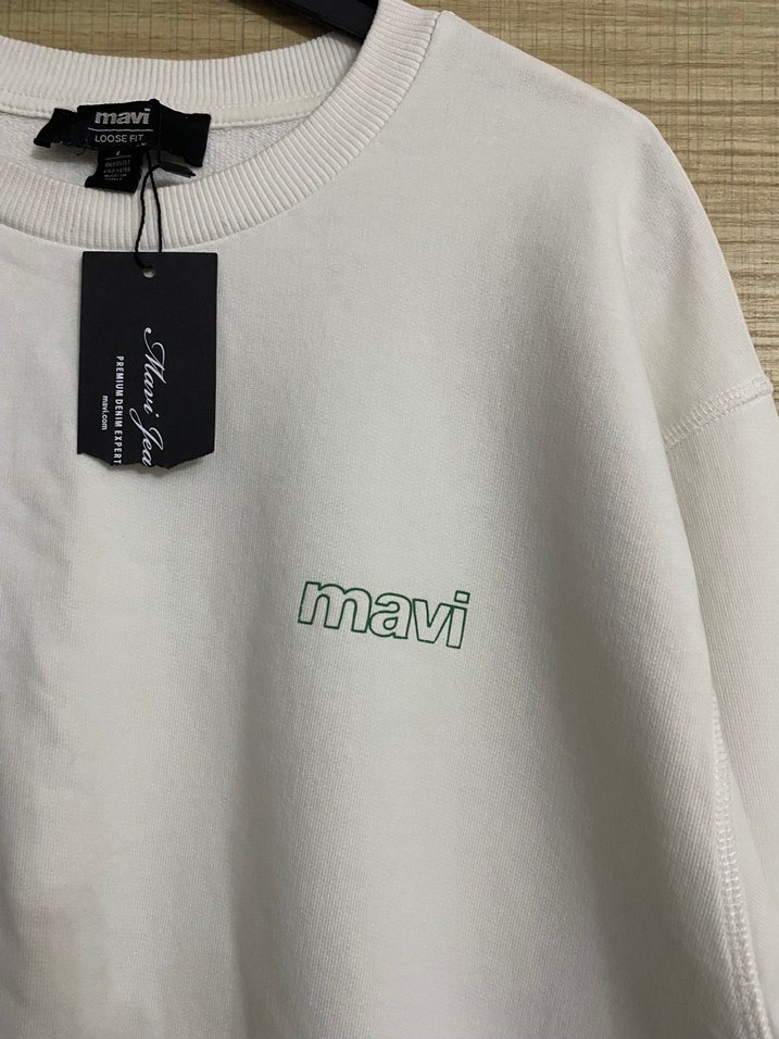 Beyaz Erkek Sweatshirt Uzun Kollu Rahat Kesim - Görsel 2