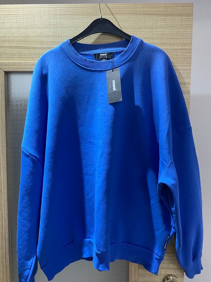 Erkek Mavi Sweatshirt, Bisiklet Yaka, Rahat Kesim - Görsel 4