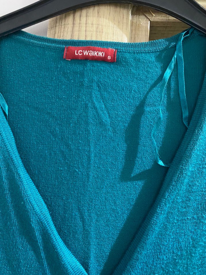 Düğmeli Turkuaz Kadın Hırka - Görsel 2