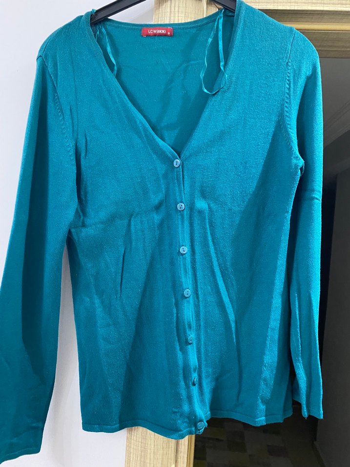 Düğmeli Turkuaz Kadın Hırka - Görsel 4