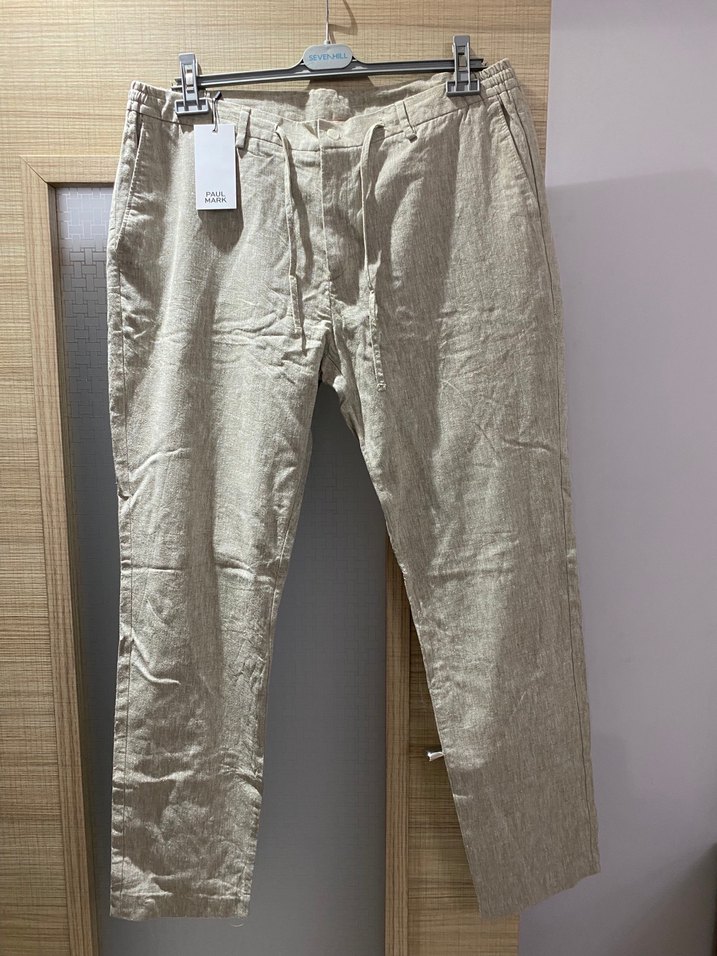 Bej Keten Erkek Pantolon Regular Fit - Görsel 4