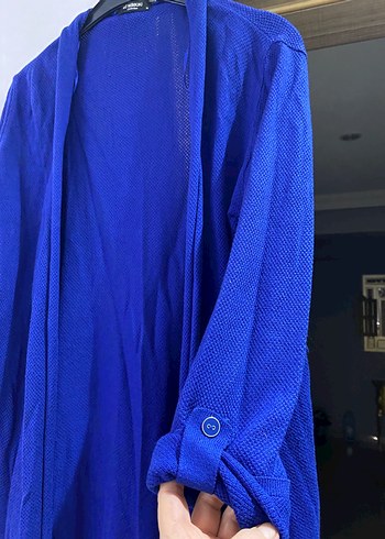 Kadın Mavi Uzun Kollu Salaş Hırka - Görsel 3