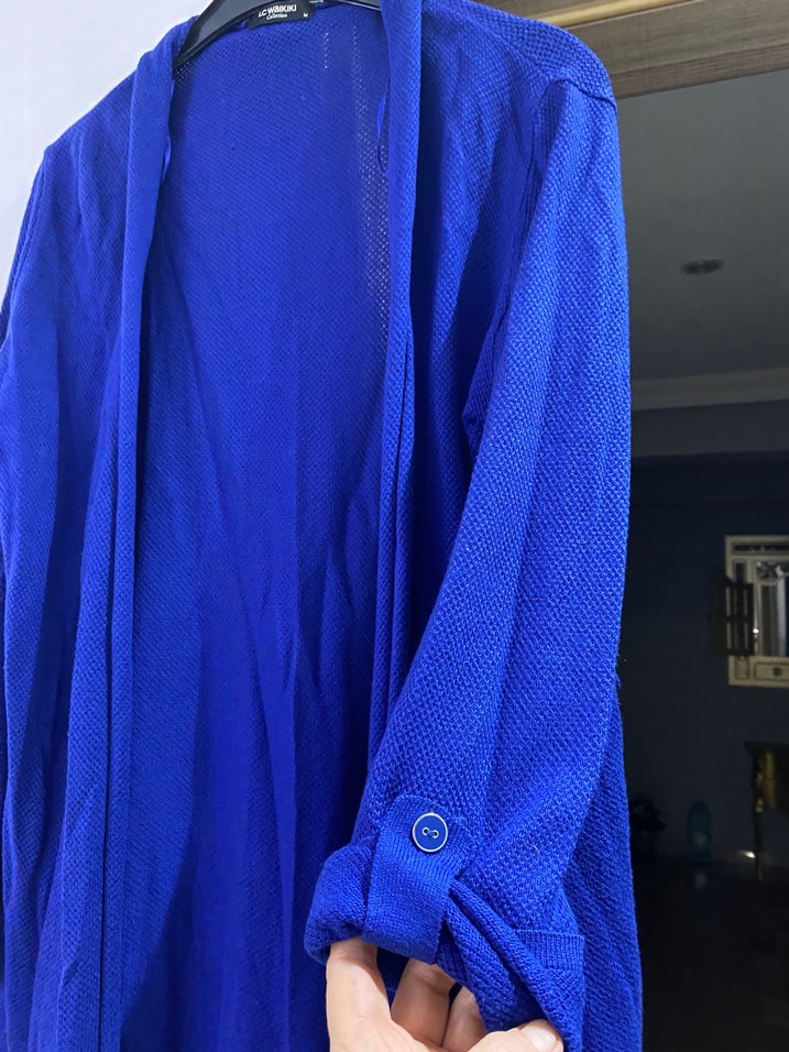 Kadın Mavi Uzun Kollu Salaş Hırka - Görsel 3