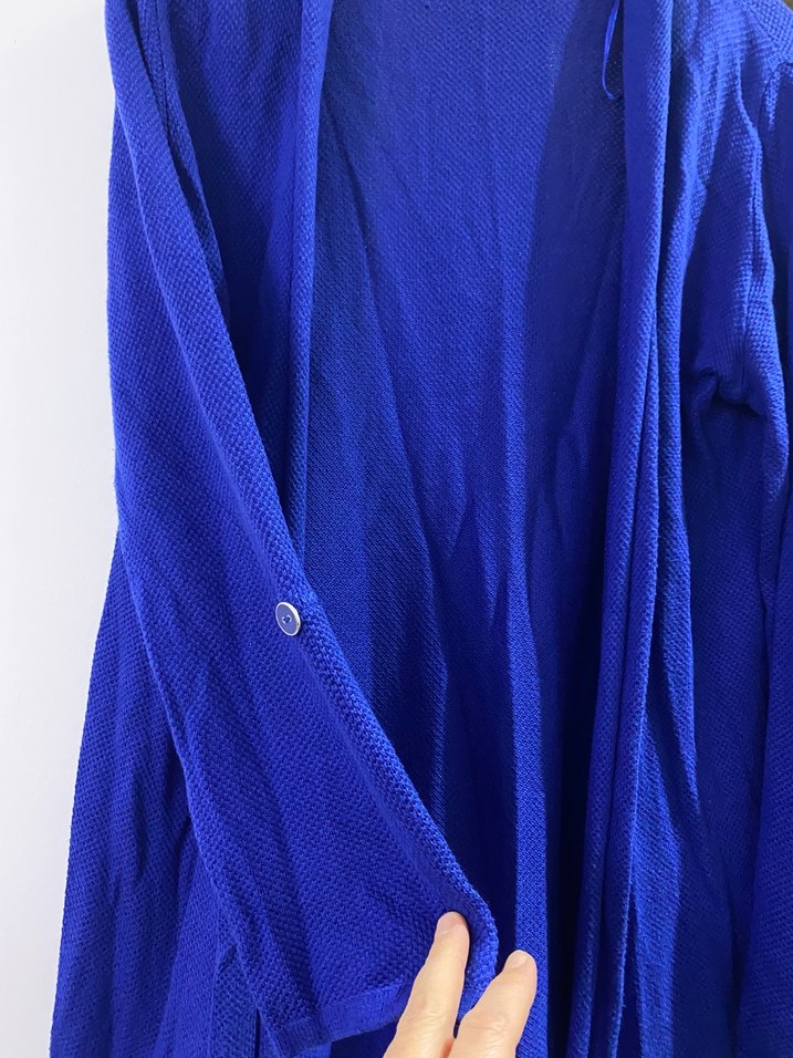 Kadın Mavi Uzun Kollu Salaş Hırka - Görsel 2