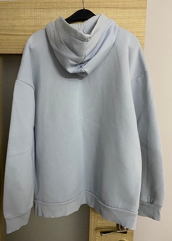 Gri Kapüşonlu Mavi Jeans Sweatshirt - Görsel 3