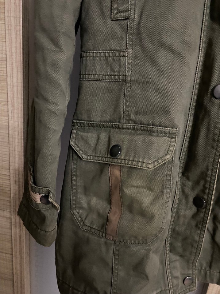 Düğmeli Kadın Haki Midi Ceket - Görsel 3