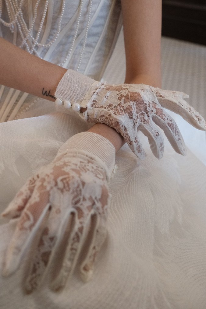 Kadın Beyaz Dantel Vintage Eldiven - Görsel 3