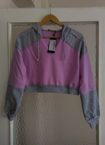 Kapüşonlu Sweatshirt S Beden Lila Renk