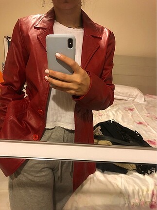 s Beden Kırmızı Deri Blazer Ceket