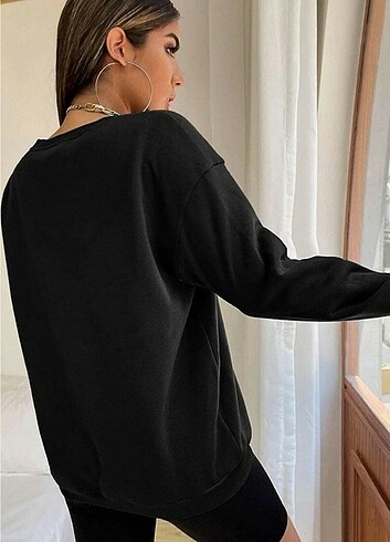 m Beden siyah Renk Kadın Oversize Güneş Ve Ay Baskılı Sweatshirt 