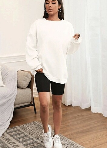 Unisex beyaz düz Sweatshirt 