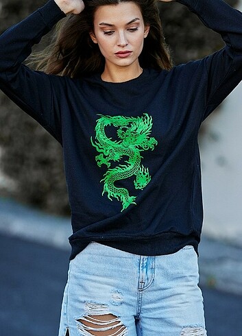 Diğer Unisex Dragon Baskılı sweatshirt 