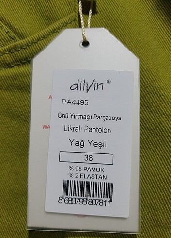 38 Beden yeşil Renk Dilvin pantolon