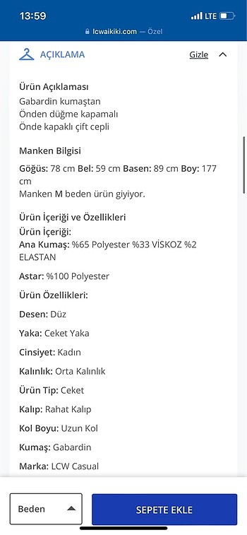 m Beden camel Renk LCW Blazer Ceket