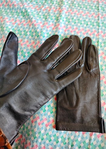 Kahverengi Deri Kadın Eldivenleri Fermuarlı - Görsel 2