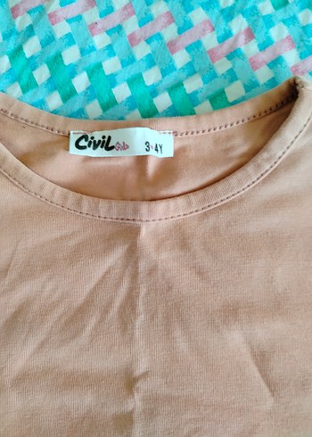 Kız Çocuk Bej Kısa Kollu Tişört 3 4yaş - Görsel 2