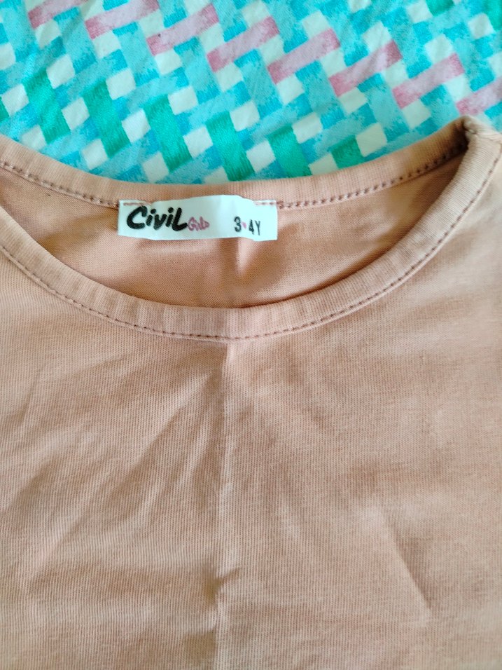 Kız Çocuk Bej Kısa Kollu Tişört 3 4yaş - Görsel 2
