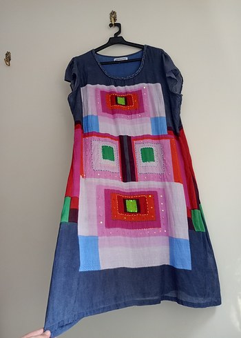 Desigual Renkli Nakışlı Uzun Salaş Bohem Elbise