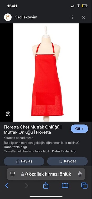 Özdilek Kırmızı mutfak önlüğü