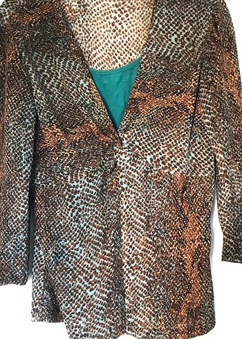 Kahverengi Yılan Desenli V Yakalı Kadın Bluz - Görsel 6