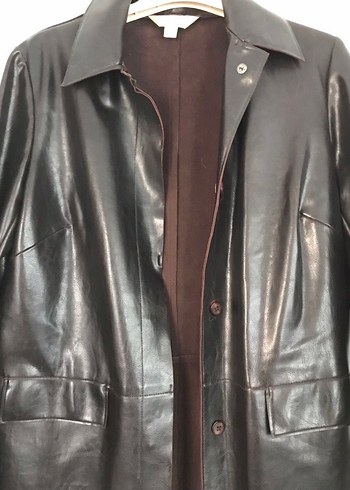 Kadın Kahverengi Uzun Deri Ceket - Görsel 2