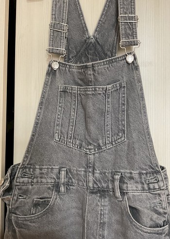 Gri Kadın Denim Uzun Tulum - Görsel 2