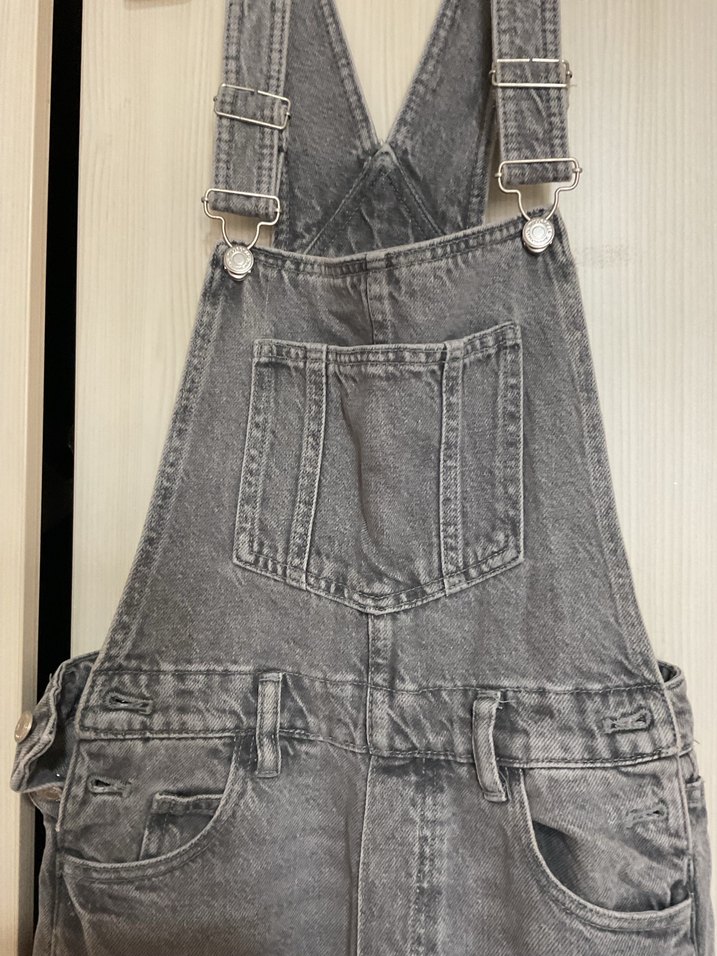 Gri Kadın Denim Uzun Tulum - Görsel 2