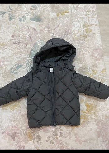 Kapüşonlu Gri  Çocuk Puff Mont - Görsel 2