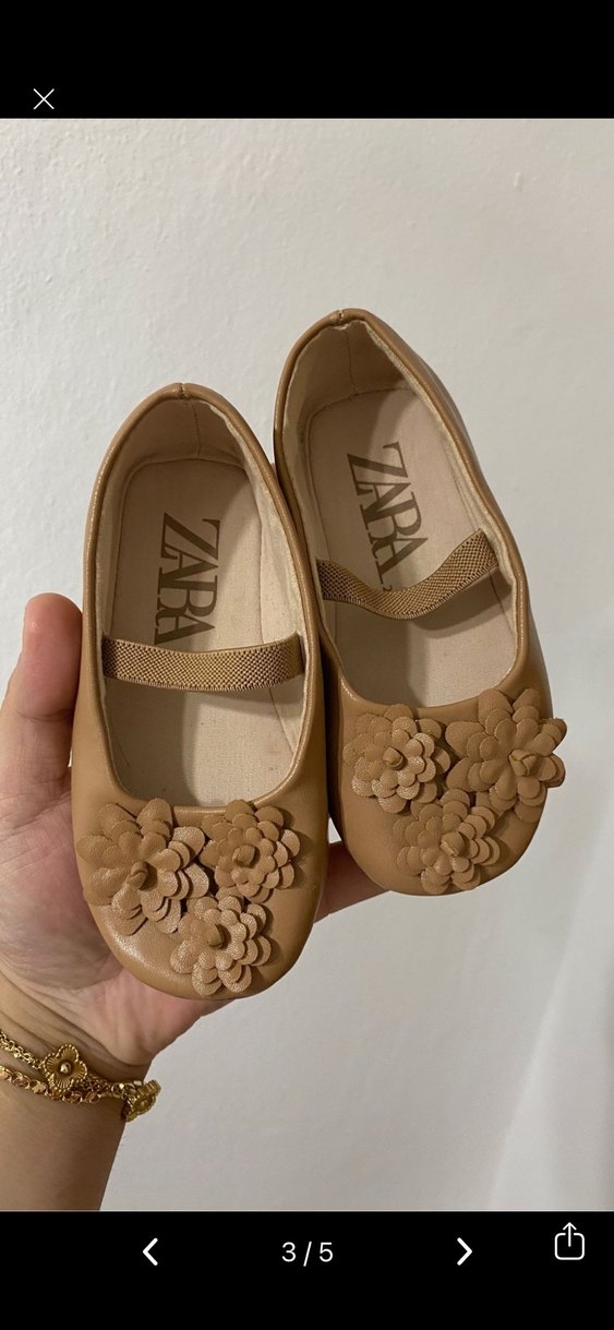 Kız Çocuk Bej Çiçekli Babet Ayakkabı - Görsel 3