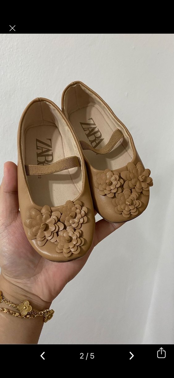 Kız Çocuk Bej Çiçekli Babet Ayakkabı - Görsel 2