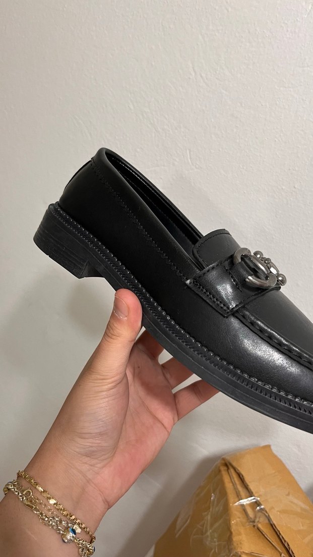 Siyah Deri Tokalı Kadın Loafer - Görsel 3