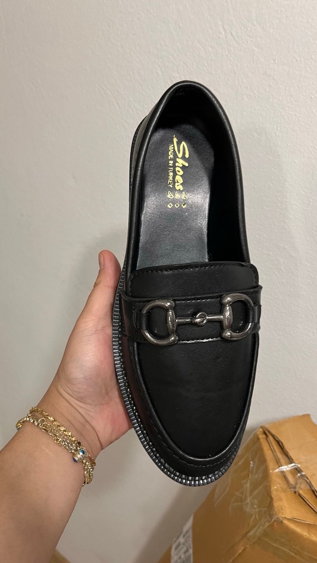 Siyah Deri Tokalı Kadın Loafer - Görsel 2