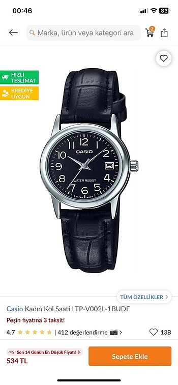 Beden siyah Renk Casio saat