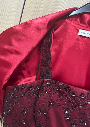 46 Beden bordo Renk Bordo Straplez Uzun Drapeli Gotik Abiye