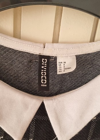 H&M Gri Pileli Midi Kareli Ofis Elbisesi