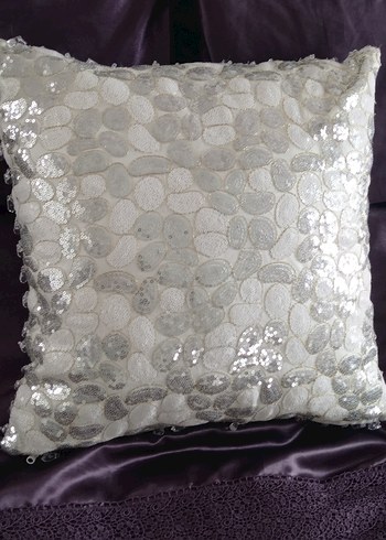 gümüş  boncuklu payet Dekoratif Kırlent - Görsel 5