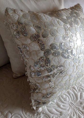 gümüş  boncuklu payet Dekoratif Kırlent - Görsel 4