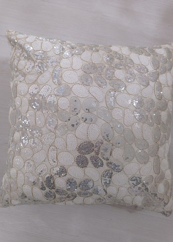 gümüş  boncuklu payet Dekoratif Kırlent - Görsel 3