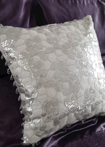 gümüş  boncuklu payet Dekoratif Kırlent - Görsel 2