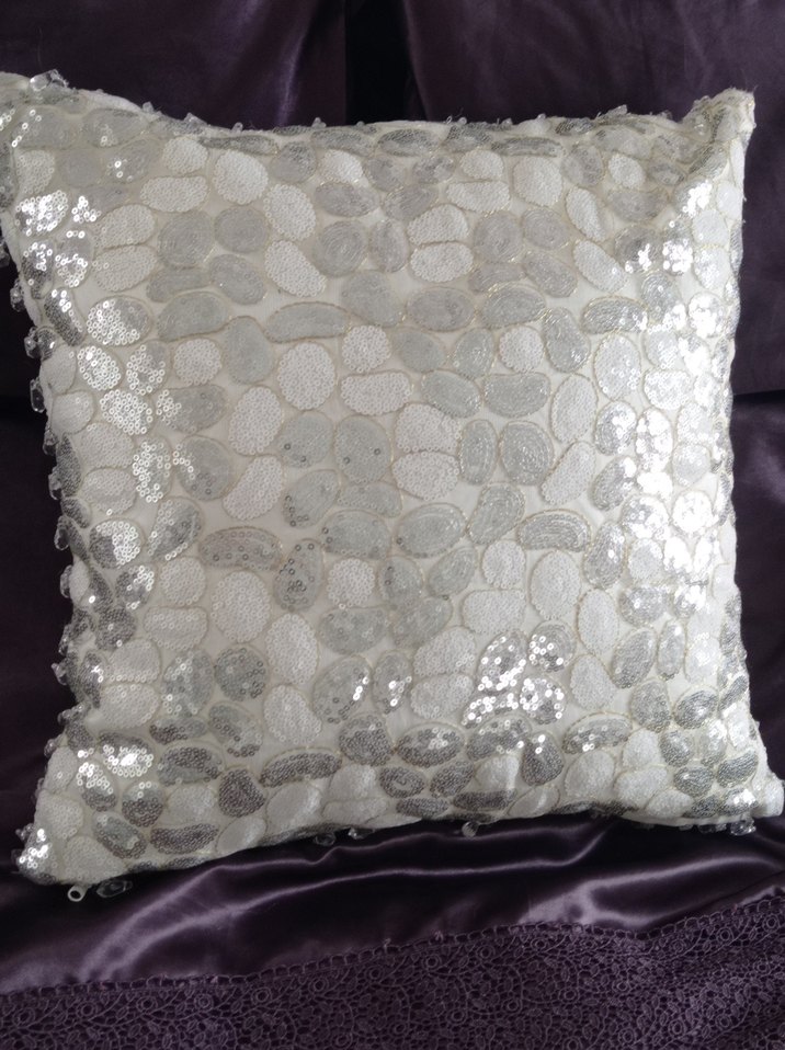 gümüş  boncuklu payet Dekoratif Kırlent - Görsel 5