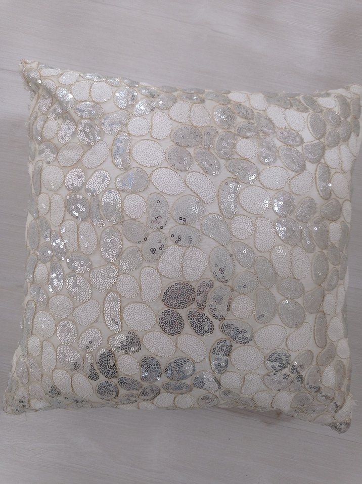 gümüş  boncuklu payet Dekoratif Kırlent - Görsel 3