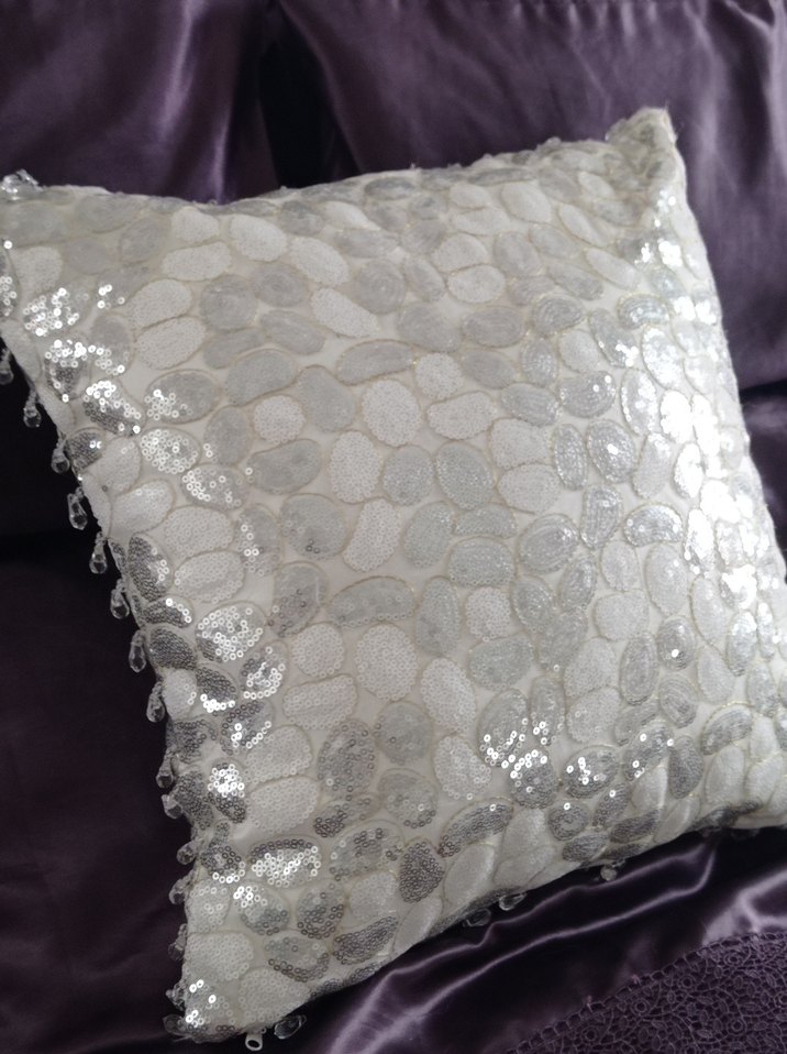 gümüş  boncuklu payet Dekoratif Kırlent - Görsel 2