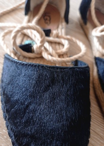 UGG Kadın Lacivert Kürklü Denim Dolgu Topuk Espadril - Görsel 2